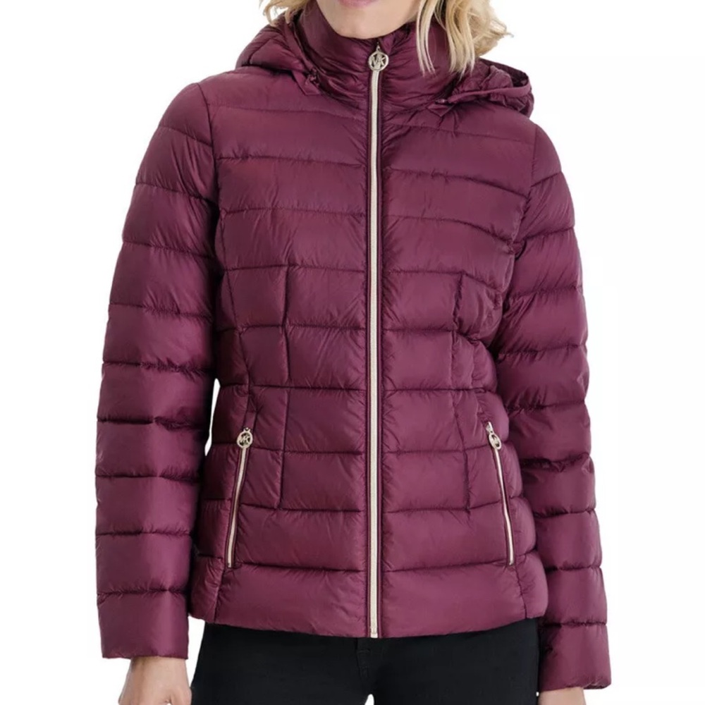 Michael Kors Lightweight Puffer Hooded Packable Down Jacket in Ruby Red Sz 3X